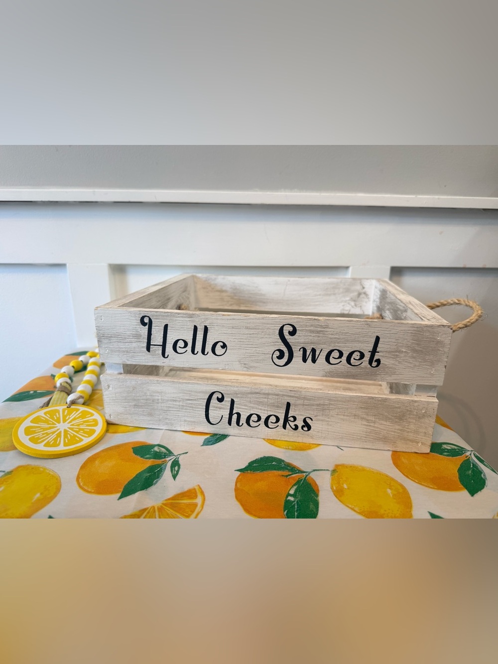Farmhouse-Style Wooden Bathroom “Hello Sweet Cheeks” Storage Box